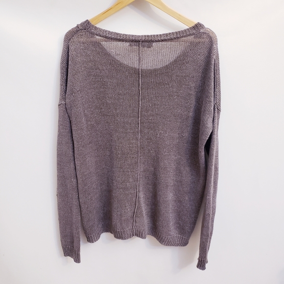 360 Sweater Tan 100% Linen Oversized Knit Scop Neck Sweater, Size S - Picture 4 of 10